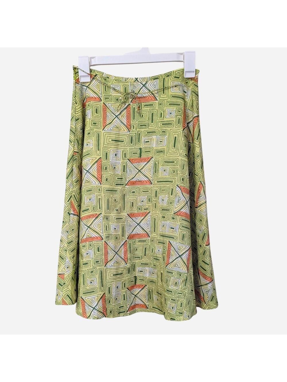 1990s 2000s Lance Karesh 100% Silk Geometric Print A-Line Midi Skirt Size 4